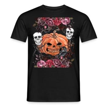 Unheimliche Totenköpfe mit Halloween-Kürbis - Männer T-Shirt - Schwarz - Vorne - AI Model Male 178 light (178cm)