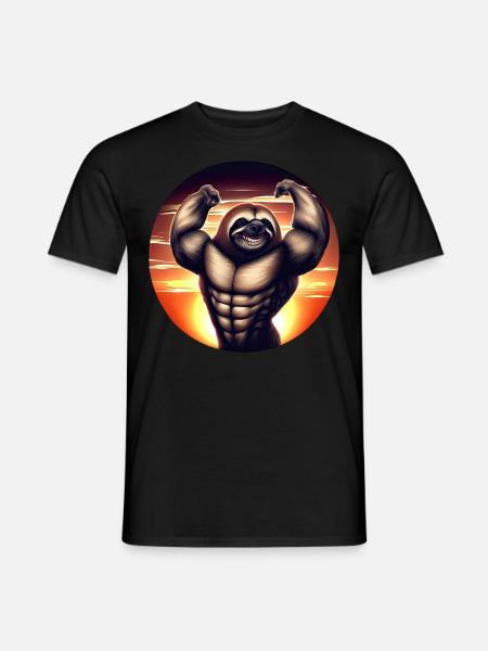 Muscular sloth in sunset - Men's T-Shirt - black