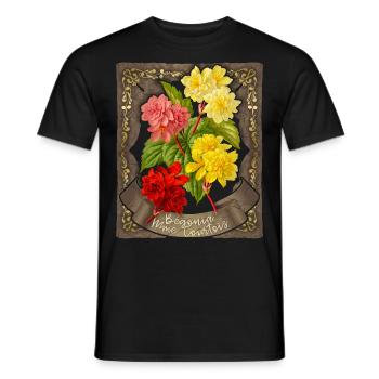 Fleur de bégonia, illustration botanique vintage - T-shirt homme - noir - Devant - AI Model Male 178 light (178cm)
