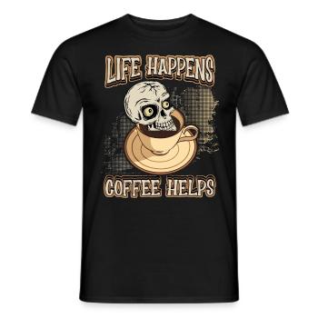 Coffee coffee drinker funny saying with skull - Men's T-Shirt - black - Front - AI Model Male 178 light (178cm)