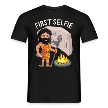 Lustiger Neandertaler, First-Selfie, Spruch, Pun - Männer T-Shirt - Schwarz - Vorne - AI Model Male 178 light (178cm)