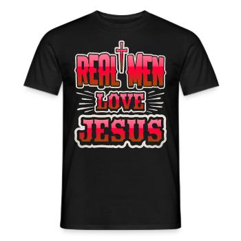 Jésus-Christ, disant que les vrais hommes aiment Jésus - T-shirt homme - noir - Devant - AI Model Male 178 light (178cm)