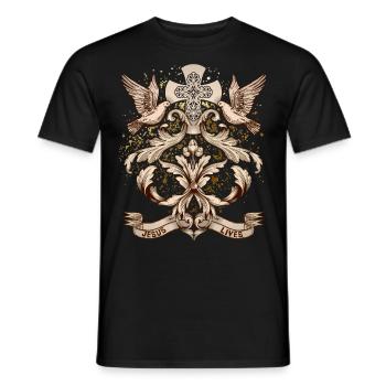 Kreuz Christi, Jesus Christus mit Friedenstauben - Männer T-Shirt - Schwarz - Vorne - AI Model Male 178 light (178cm)