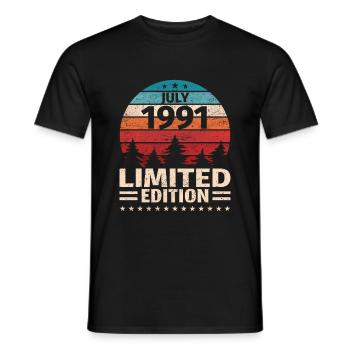 32ème Anniversaire Juillet Millésime 1991 Millésime - T-shirt homme - noir - Devant - AI Model Male 178 light (178cm)