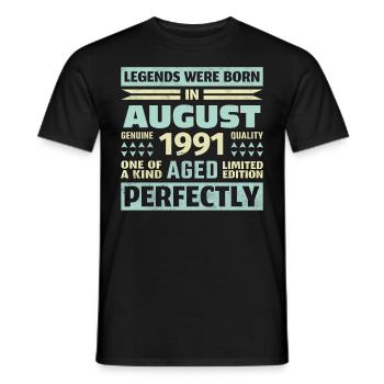 32ème anniversaire août millésime 1991 millésime - T-shirt homme - noir - Devant - AI Model Male 178 light (178cm)