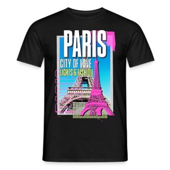 Paris, France, City, Skyline, Eiffel Tower, Art - Men's T-Shirt - black - Front - AI Model Male 178 light (178cm)