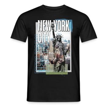 New York City USA America City Skyline Collage - Men's T-Shirt - black - Front - AI Model Male 178 light (178cm)
