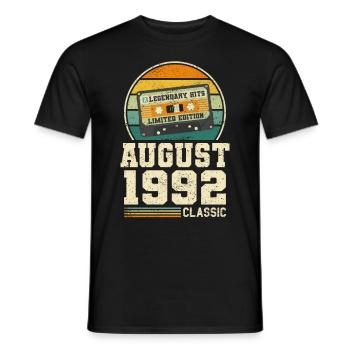 31st Birthday August Vintage 1992 Vintage - Men's T-Shirt - black - Front - AI Model Male 178 light (178cm)