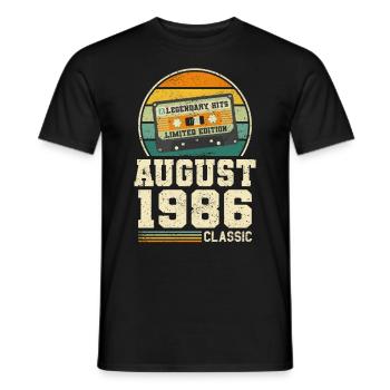 37th Birthday August Vintage 1986 Vintage - Men's T-Shirt - black - Front - AI Model Male 178 light (178cm)