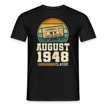 75e anniversaire Août Millésime 1948 Millésime - T-shirt homme - noir - Devant - AI Model Male 178 light (178cm)