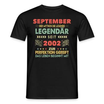 21. Geburtstag September Jahrgang 2002 Vintage - Männer T-Shirt - Schwarz - Vorne - AI Model Male 178 light (178cm)