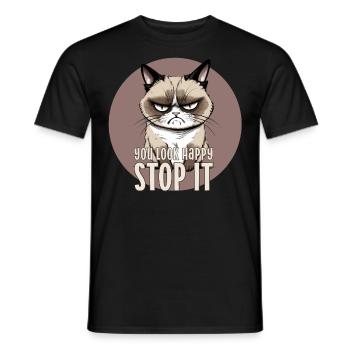 Look happy stop it V02a - Men's T-Shirt - black - Front - AI Model Male 178 light (178cm)