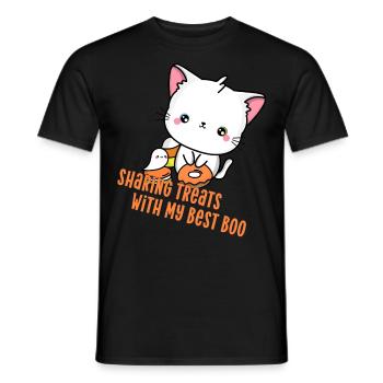 Partager des friandises avec le meilleur chat boo Halloween - T-shirt homme - noir - Devant - AI Model Male 178 light (178cm)