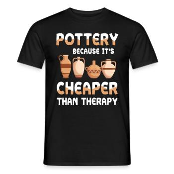 Pottery Because It's Cheaper Than Therapy - Männer T-Shirt - Schwarz - Vorne - AI Model Male 178 light (178cm)