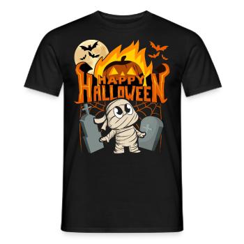 Joyeux Halloween Comic Mummy avec citrouille, en disant - T-shirt homme - noir - Devant - AI Model Male 178 light (178cm)