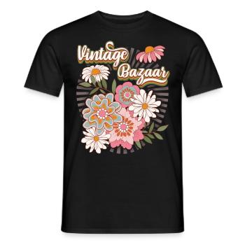 70s Flowers, Flower Power Design 1970's - Men's T-Shirt - black - Front - AI Model Male 178 light (178cm)