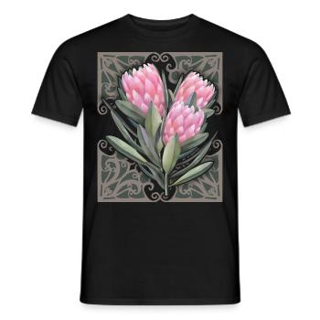 Protea vintage botanische Illustration, Blumen - Männer T-Shirt - Schwarz - Vorne - AI Model Male 178 light (178cm)