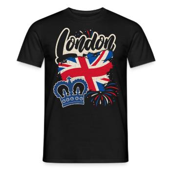 London England, Great Britain Flag and Crown - Men's T-Shirt - black - Front - AI Model Male 178 light (178cm)