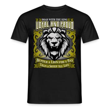 Lion Saying Loyal and Proud, Lion Lion Head - Men's T-Shirt - black - Front - AI Model Male 178 light (178cm)