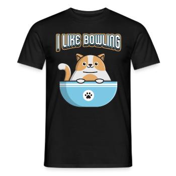 Sports, Bowling, Skittles, Cat, Funny Saying Pun - Men's T-Shirt - black - Front - AI Model Male 178 light (178cm)