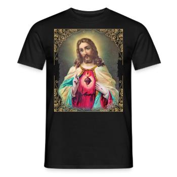 Vintage Jesus Christ with Flaming Heart - Men's T-Shirt - black - Front - AI Model Male 178 light (178cm)