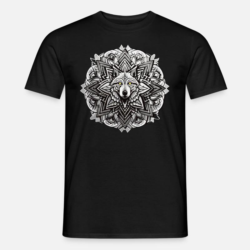 Wolf Mandala Indianer Design - Männer T-Shirt - Schwarz