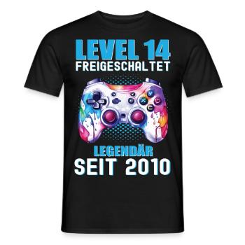 14. Geburtstag Level 14 Freigeschaltet Gamer - Männer T-Shirt - Schwarz - Vorne - AI Model Male 178 light (178cm)