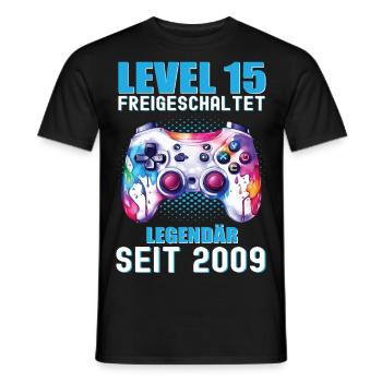 15. Geburtstag Level 15 Freigeschaltet Gamer - Männer T-Shirt - Schwarz - Vorne - AI Model Male 178 light (178cm)