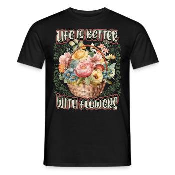 Vintage Blumenkorb, Viktorianische Retro Blumen - Männer T-Shirt - Schwarz - Vorne - AI Model Male 178 light (178cm)