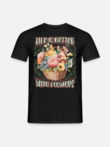Vintage Blumenkorb, Viktorianische Retro Blumen - Männer T-Shirt - Schwarz