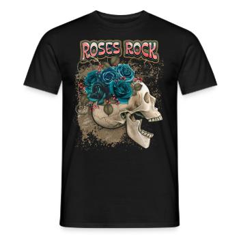 Skull, Totenkopf mit schwarzen Rosen, Spruch - Männer T-Shirt - Schwarz - Vorne - AI Model Male 178 light (178cm)
