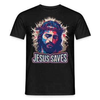Jesus Christus mit Dornenkrone auf dem Passionsweg - Männer T-Shirt - Schwarz - Vorne - AI Model Male 178 light (178cm)