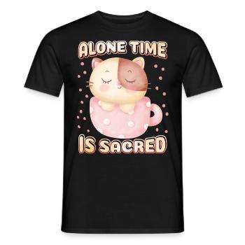 Introvert, cute cat in coffee cup, saying - Men's T-Shirt - black - Front - AI Model Male 178 light (178cm)