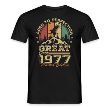 Jahrgang 1977 Geburtstag - 1977 Retro Geschenkidee - Männer T-Shirt - Schwarz - Vorne - AI Model Male 178 light (178cm)