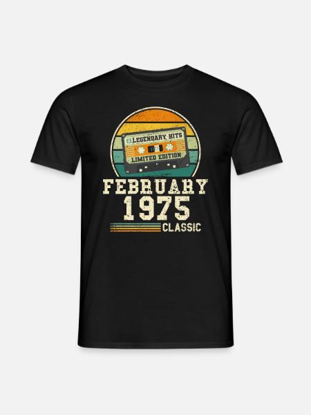 49e verjaardag februari Vintage 1975 cadeau-idee - Heren T-shirt - zwart