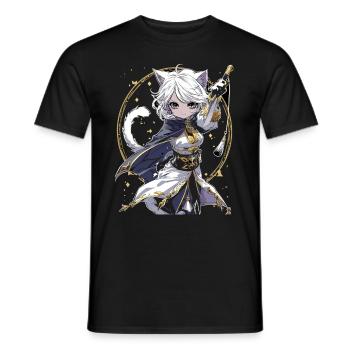 Anime Katze Mädchen niedlich Kawaii Charakter - Männer T-Shirt - Schwarz - Vorne - AI Model Male 178 light (178cm)