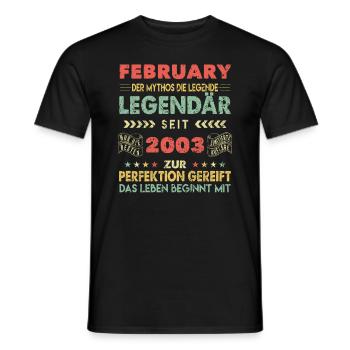 21e anniversaire février Vintage 2003 idée cadeau - T-shirt homme - noir - Devant - AI Model Male 178 light (178cm)