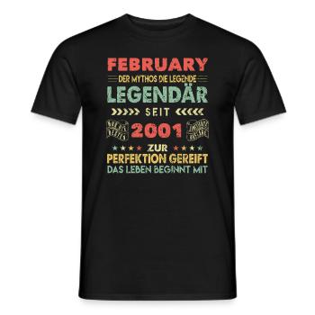 23. Geburtstag FEBRUAR Jahrgang 2001 Geschenkidee - Männer T-Shirt - Schwarz - Vorne - AI Model Male 178 light (178cm)
