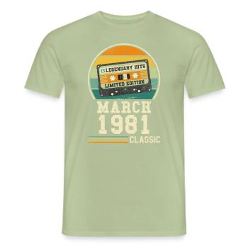 43e anniversaire mars Vintage 1981 idée cadeau - T-shirt homme - vert sauge - Devant - AI Model Male 178 light (178cm)