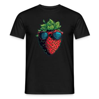 Lustige Erdbeere mit Sonnenbrille Frucht Tropisch - Männer T-Shirt - Schwarz - Vorne - AI Model Male 178 light (178cm)