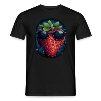Lustige Erdbeere mit Sonnenbrille Frucht Tropisch - Männer T-Shirt - Schwarz - Vorne - AI Model Male 178 light (178cm)