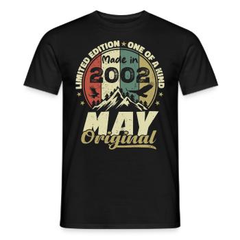 Cadeau Anniversaire Millésime Fabriqué en Mai 2002 - T-shirt homme - noir - Devant - AI Model Male 178 light (178cm)