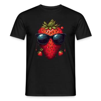 Lustige Erdbeere mit Sonnenbrille Frucht Tropisch - Männer T-Shirt - Schwarz - Vorne - AI Model Male 178 light (178cm)