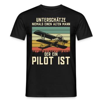Airplane Tshirt Men's Helicopter Pilot Airplane - Men's T-Shirt - black - Front - AI Model Male 178 light (178cm)