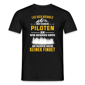 Airplane Tshirt Men's Helicopter Pilot Airplane - Men's T-Shirt - black - Front - AI Model Male 178 light (178cm)