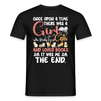 Ein Mädchen, das Katzen und Bücher liebte - Männer T-Shirt - Schwarz - Vorne - AI Model Male 178 light (178cm)
