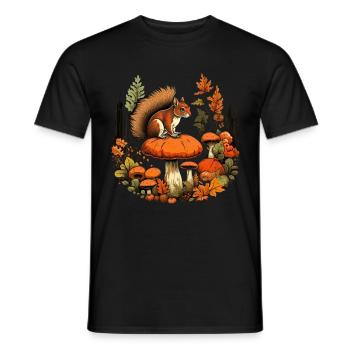 Herbst Eichhörnchen auf Orange Pilz Wald Szene - Männer T-Shirt - Schwarz - Vorne - AI Model Male 178 light (178cm)