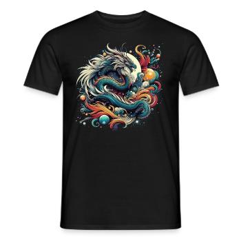 Dragon mystique dans des tourbillons abstraits colorés - T-shirt homme - noir - Devant - AI Model Male 178 light (178cm)