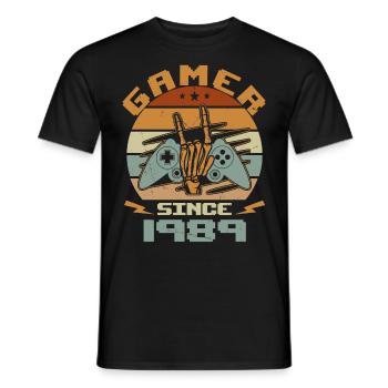 Gamer seit 1989 - Gaming Jubiläumsgeschenk 1989 - Männer T-Shirt - Schwarz - Vorne - AI Model Male 178 light (178cm)