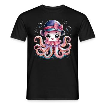 Niedlicher Oktopus mit Hut - Männer T-Shirt - Schwarz - Vorne - AI Model Male 178 light (178cm)